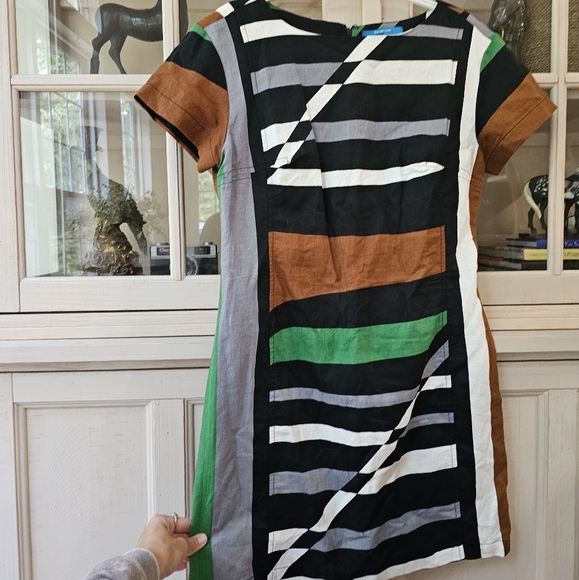 Derek Lam Linen Graphic Surf Parrot Colorblock Dress - Picture 9 of 11